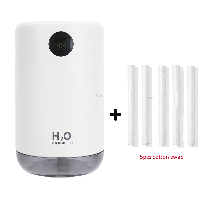 Himist 500ML Wireless Ultrasonic Air Humidifier – Portable Aroma Diffuser with LED Night Light & Digital Battery Display