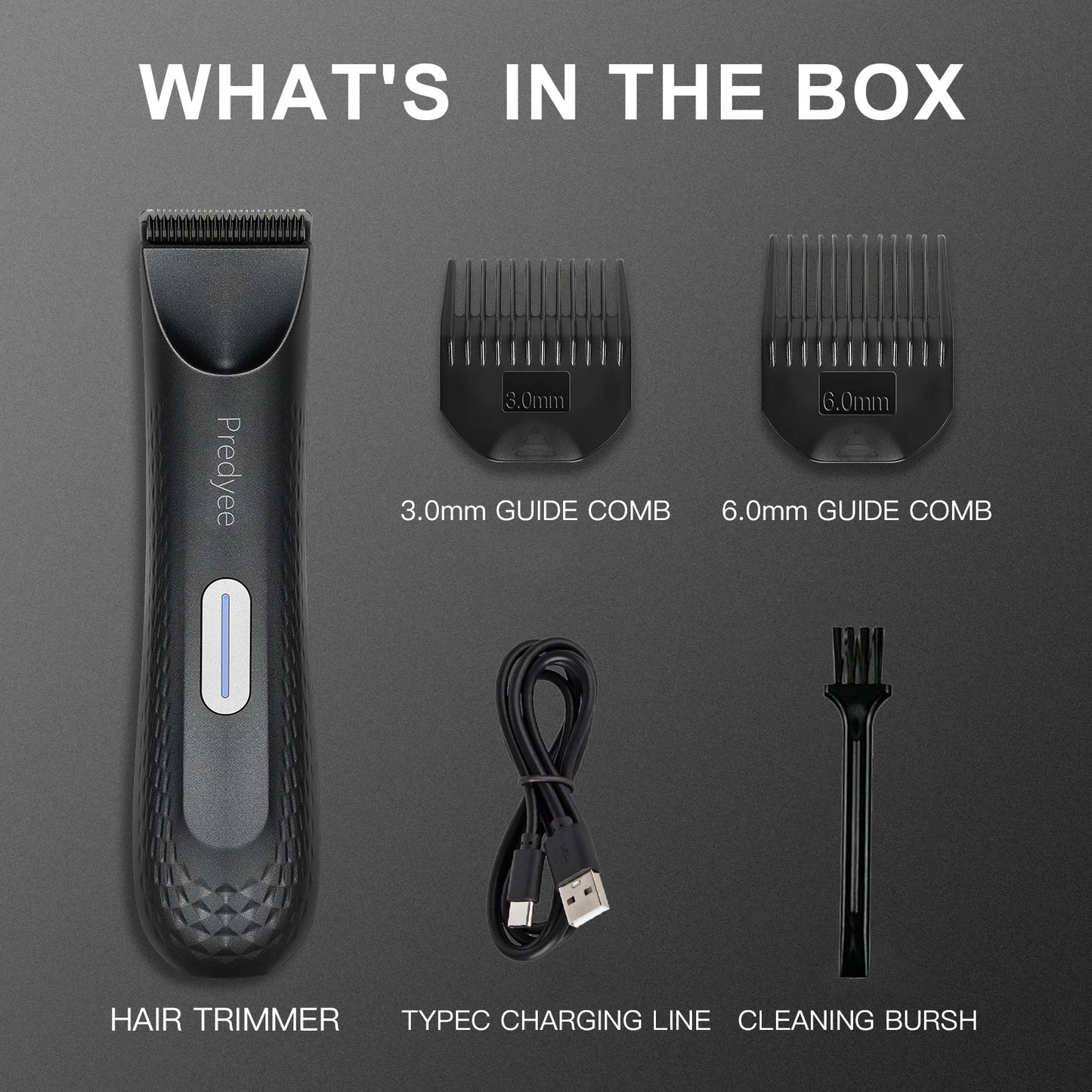 Predyee 7-in-1 Waterproof Hair Trimmer – Ceramic Blade, 6400RPM Motor, LED Light, 90-Min Battery Life, Wet/Dry Use