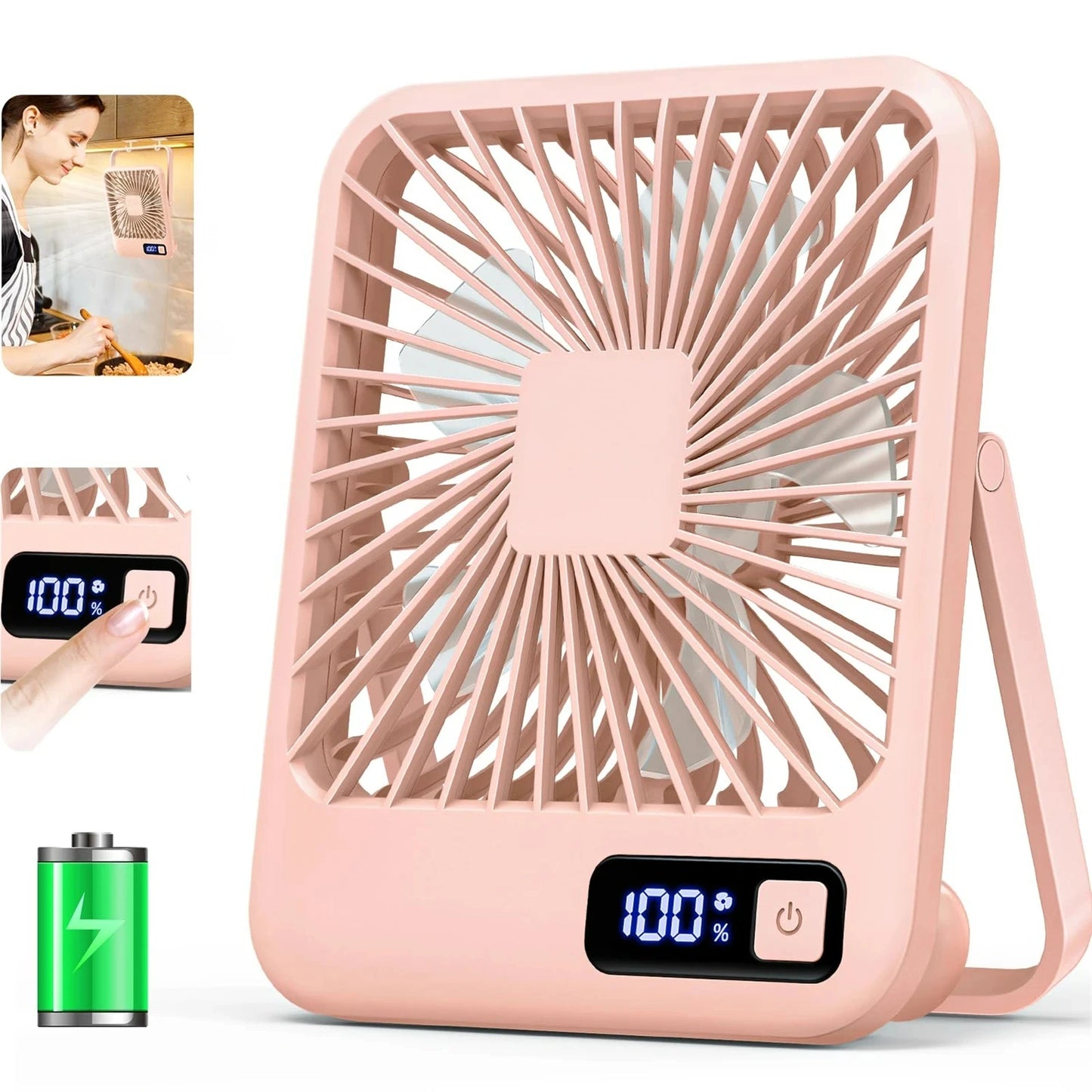 Sulvgo 180° Foldable Desk Fan – USB-C Rechargeable, 5-Speed Ultra-Quiet Personal Fan with Digital Power Display