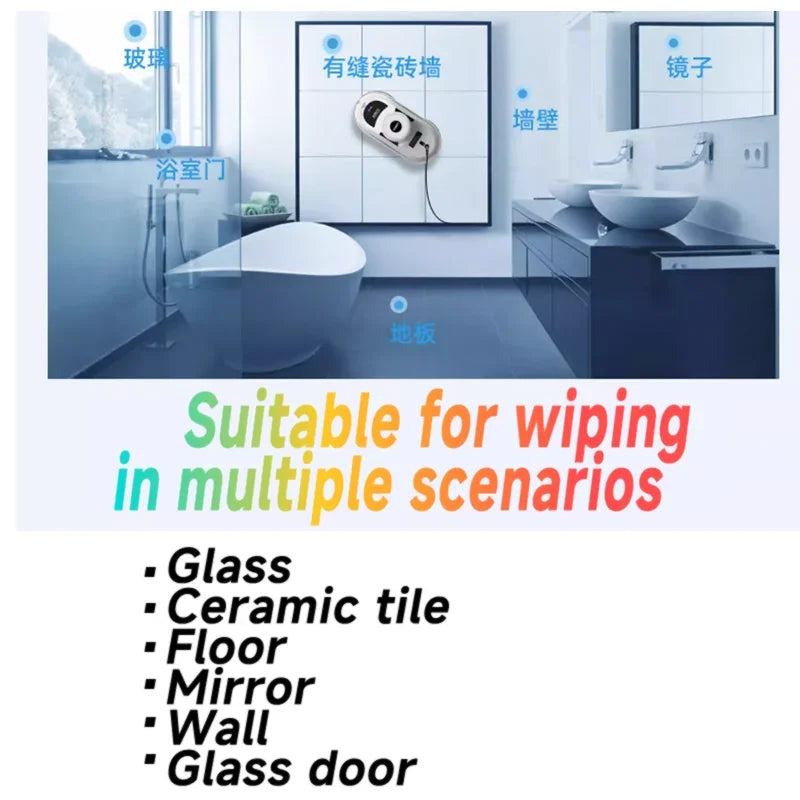 Smart Robot Window Cleaner – 5600Pa Suction, Water Spray, 360° Wiping, Remote Control, Safety Rope, Built-in UPS