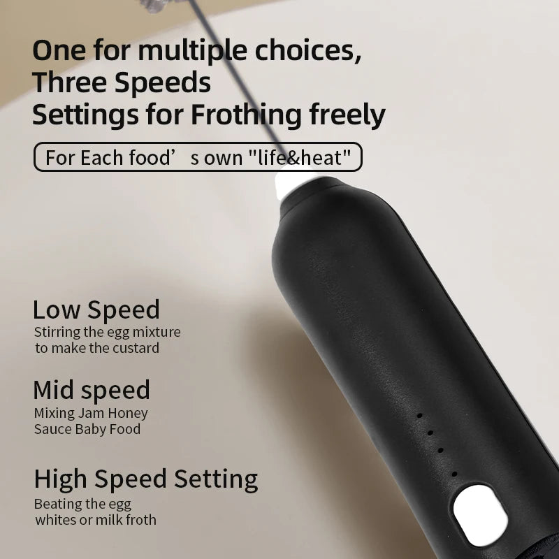 Upgraded USB Rechargeable Handheld Milk Frother – 3-Speed Electric Whisk for Coffee, Lattes, Matcha & More