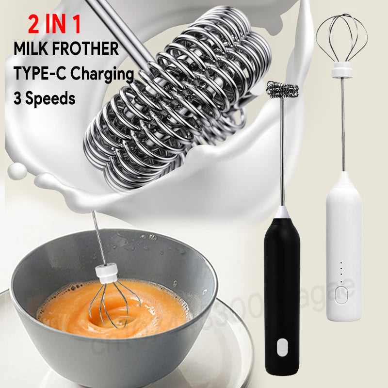 Upgraded USB Rechargeable Handheld Milk Frother – 3-Speed Electric Whisk for Coffee, Lattes, Matcha & More
