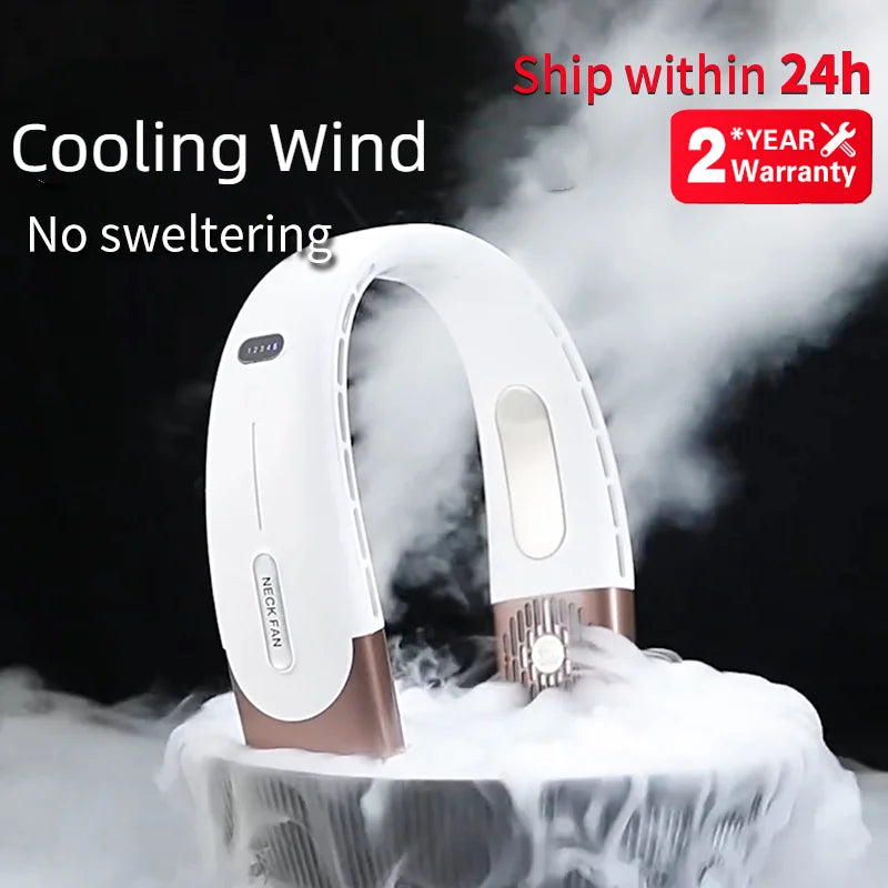 CREAROMA Portable Neck Fan – 5-Speed USB Rechargeable Air Cooler with Cooling Plate & Silent Operation