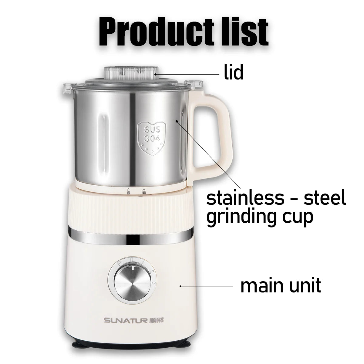 Sunatur 500W 2-in-1 Wet & Dry Food Grinder – 1L Capacity, Stainless Steel Blades, Adjustable Grind Settings