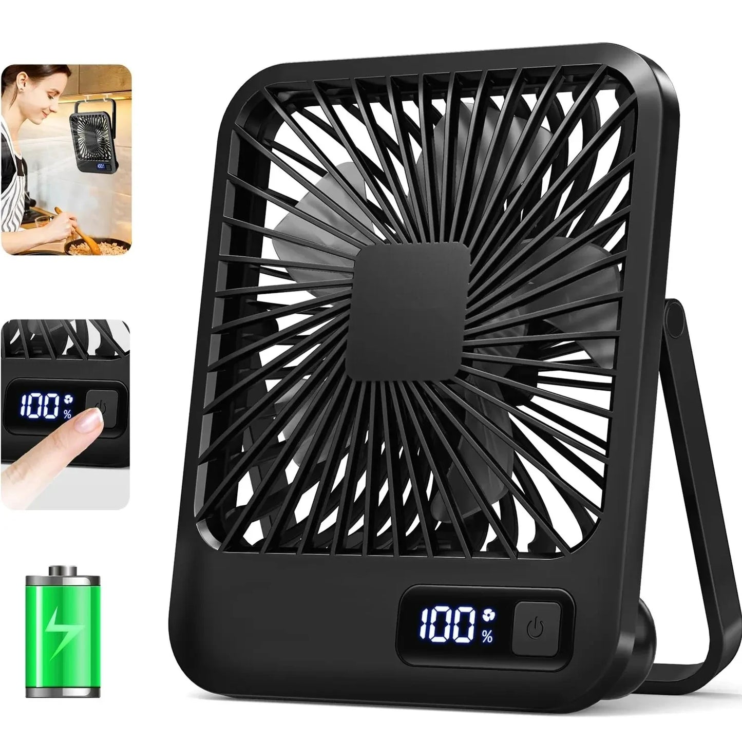 Sulvgo 180° Foldable Desk Fan – USB-C Rechargeable, 5-Speed Ultra-Quiet Personal Fan with Digital Power Display