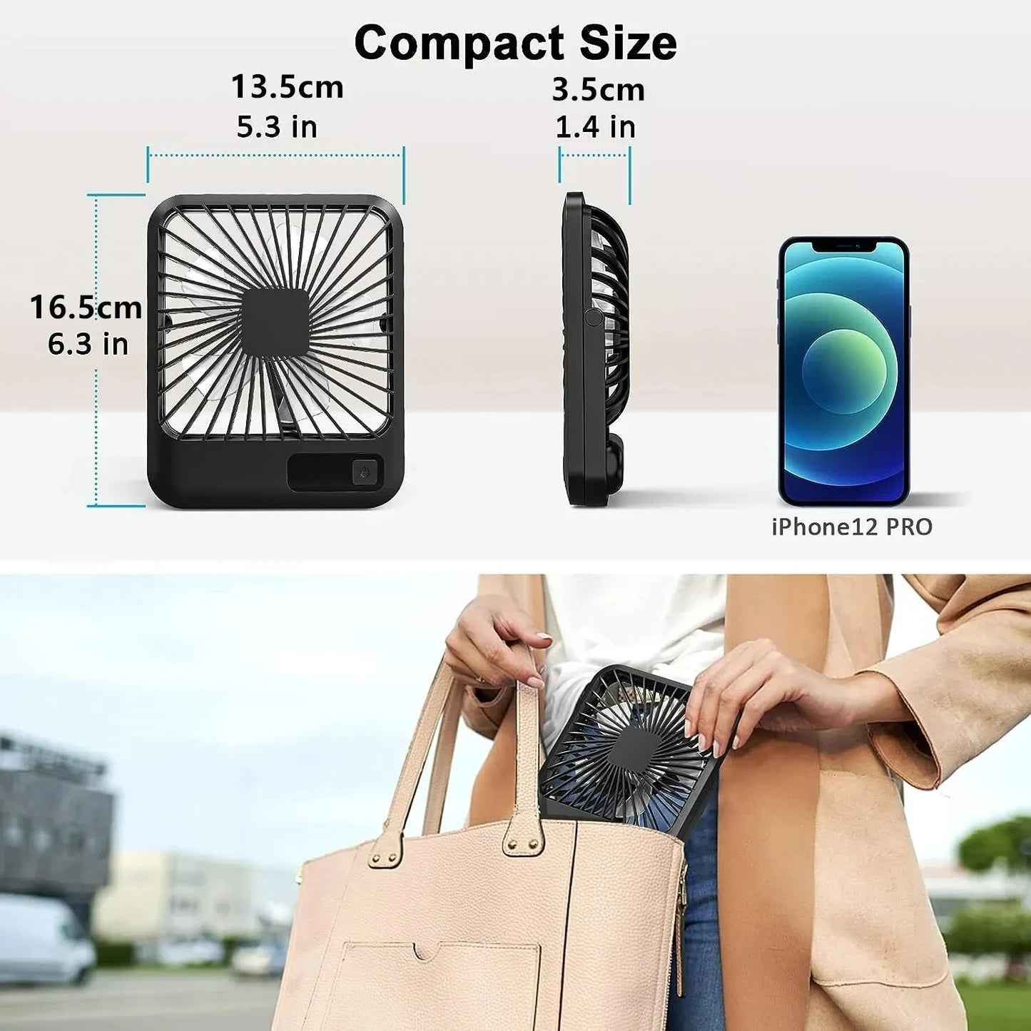 Sulvgo 180° Foldable Desk Fan – USB-C Rechargeable, 5-Speed Ultra-Quiet Personal Fan with Digital Power Display
