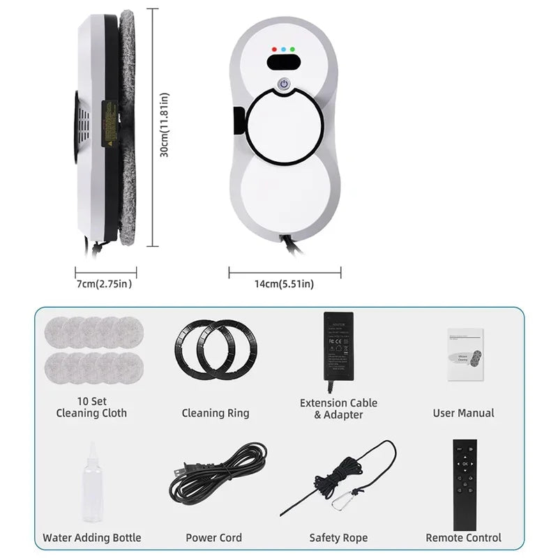 Smart Robot Window Cleaner – 5600Pa Suction, Water Spray, 360° Wiping, Remote Control, Safety Rope, Built-in UPS