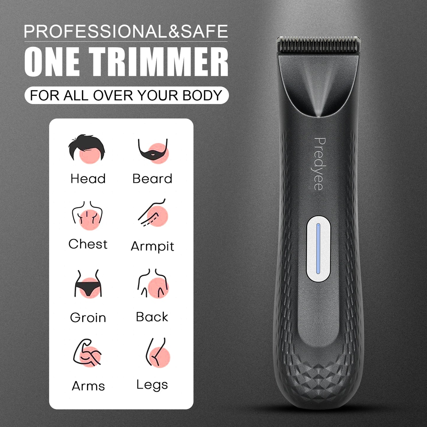 Predyee 7-in-1 Waterproof Hair Trimmer – Ceramic Blade, 6400RPM Motor, LED Light, 90-Min Battery Life, Wet/Dry Use