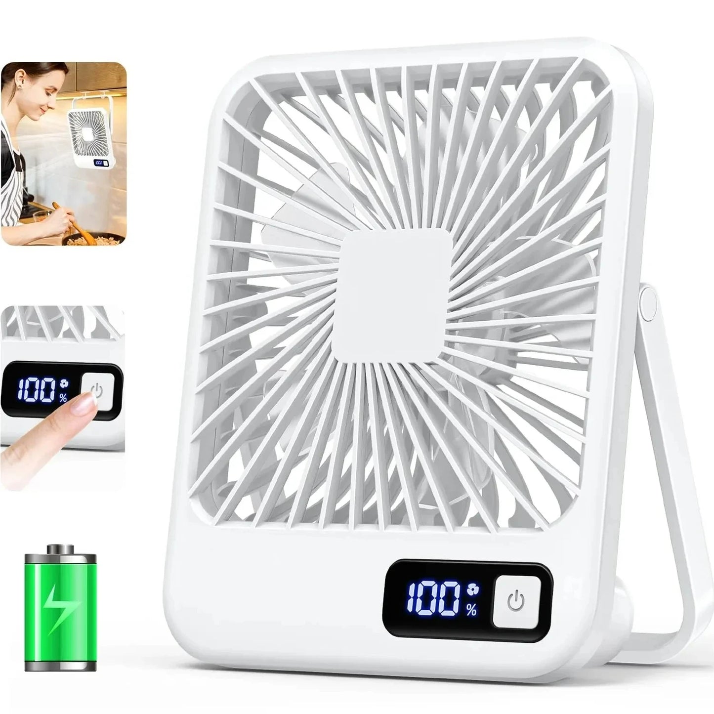 Sulvgo 180° Foldable Desk Fan – USB-C Rechargeable, 5-Speed Ultra-Quiet Personal Fan with Digital Power Display