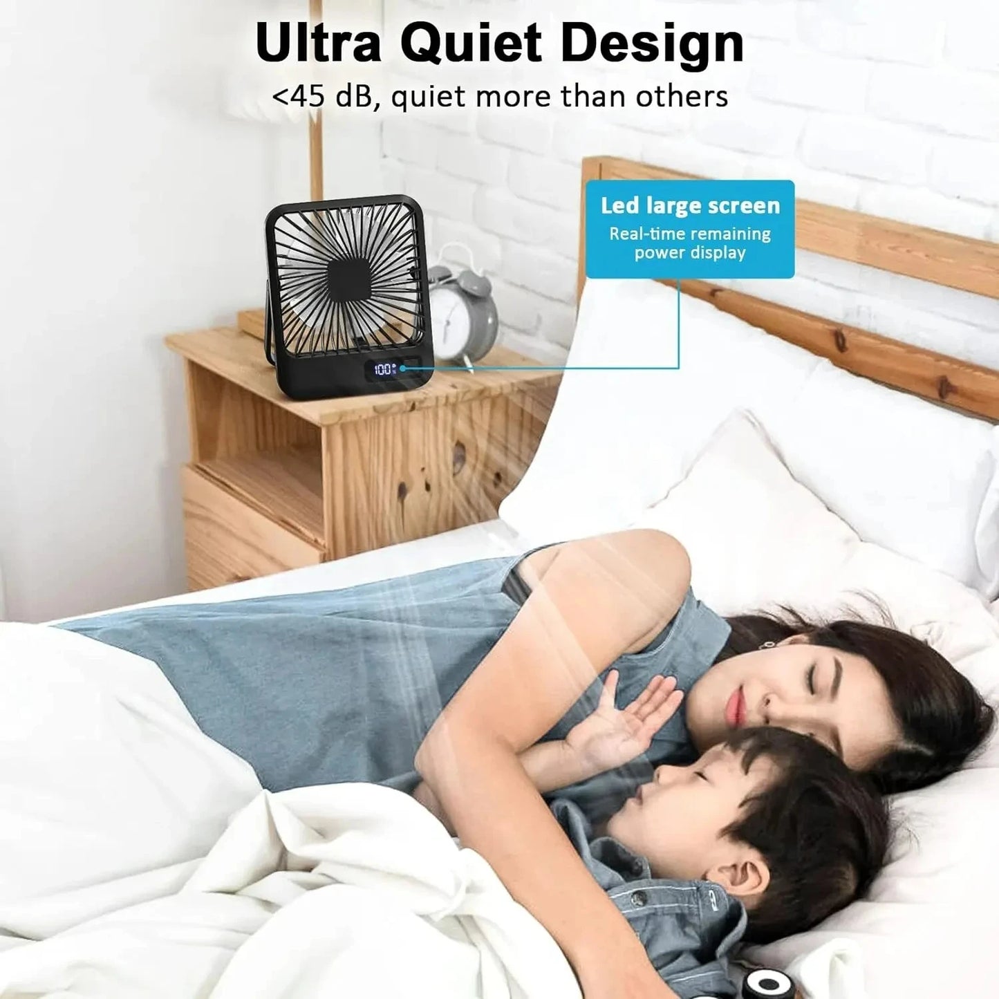 Sulvgo 180° Foldable Desk Fan – USB-C Rechargeable, 5-Speed Ultra-Quiet Personal Fan with Digital Power Display