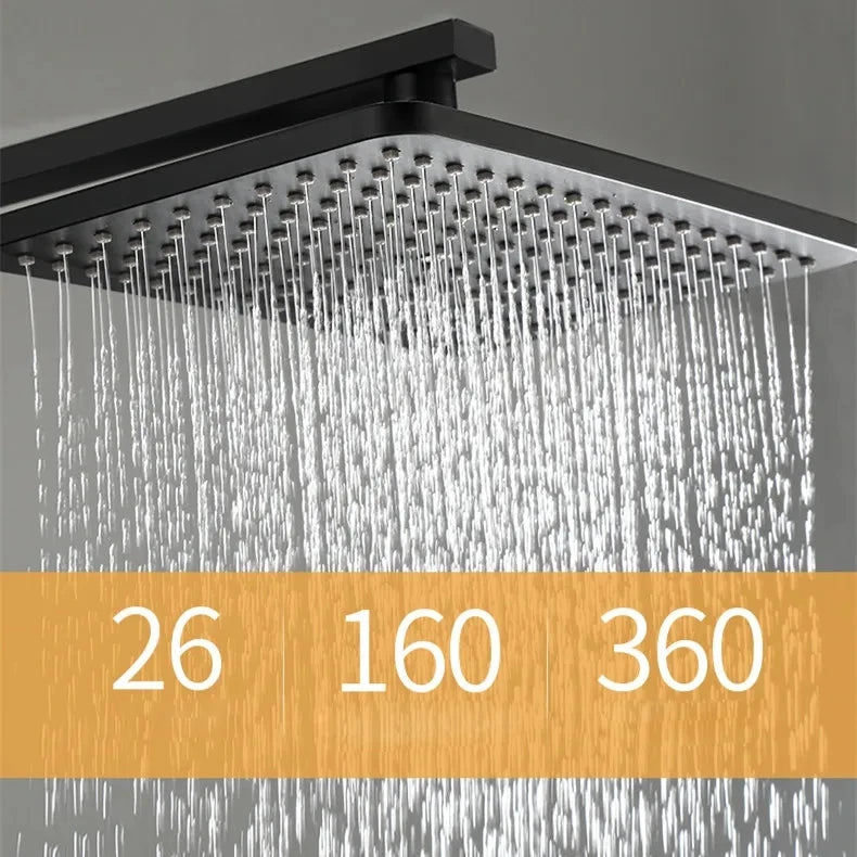 KEMAIDI Black & Gold 4-Way Shower Faucet Set – Rainfall Shower, Handheld Wand, Bidet, Shelf – Matte Finish