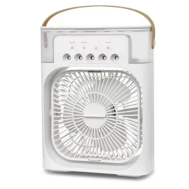 Portable USB Mini Air Conditioner Fan – 3-in-1 Cooling Mist, Humidifier & 7-Color LED Light for Desk & Travel
