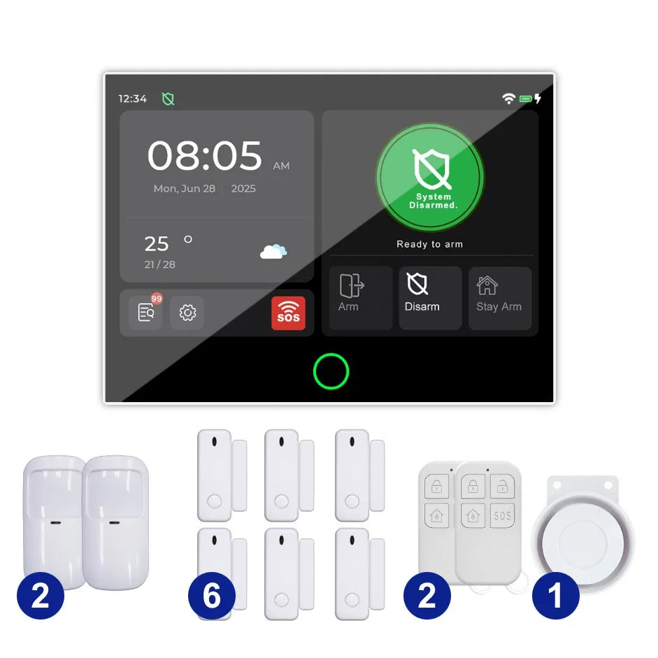 LISM G74 Smart Home Alarm System – 7" Touchscreen, Fingerprint Unlock, Tuya App, Voice Control (Alexa/Google), 100 Wireless Zones