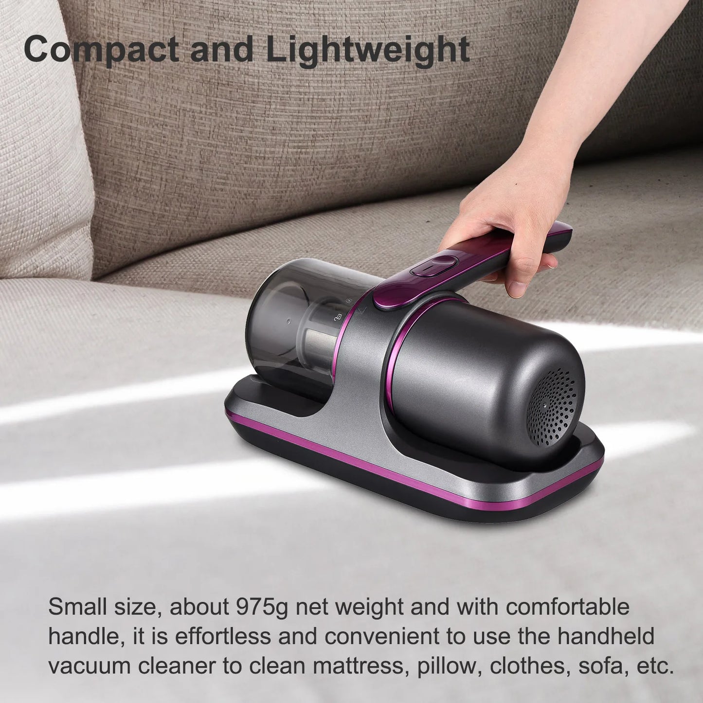 Compact Mattress Vacuum Cleaner – 100W Cordless UV Bed Cleaner with 8000Pa Suction & 2 Adjustable Speeds