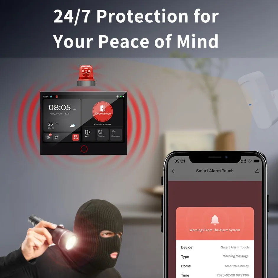 LISM G74 Smart Home Alarm System – 7" Touchscreen, Fingerprint Unlock, Tuya App, Voice Control (Alexa/Google), 100 Wireless Zones