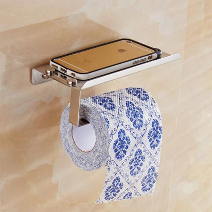 Aluminum Alloy Toilet Paper Holder with Shelf – Wall-Mount Design, Phone & Towel Storage, Multiple Styles