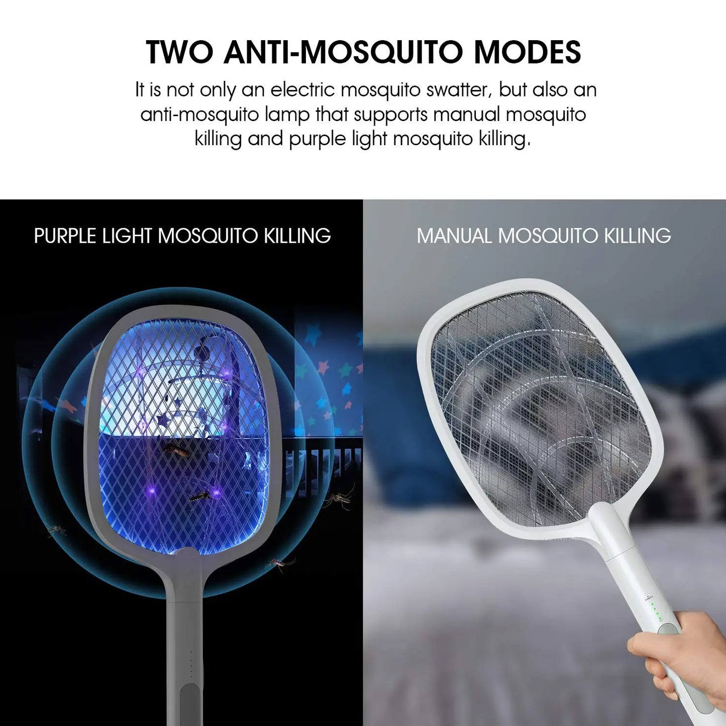 2-in-1 Electric Fly Swatter & UV Mosquito Killer – USB Rechargeable, Portable Pest Control for Home, Camping & Outdoor Use