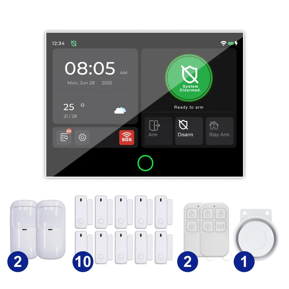 LISM G74 Smart Home Alarm System – 7" Touchscreen, Fingerprint Unlock, Tuya App, Voice Control (Alexa/Google), 100 Wireless Zones