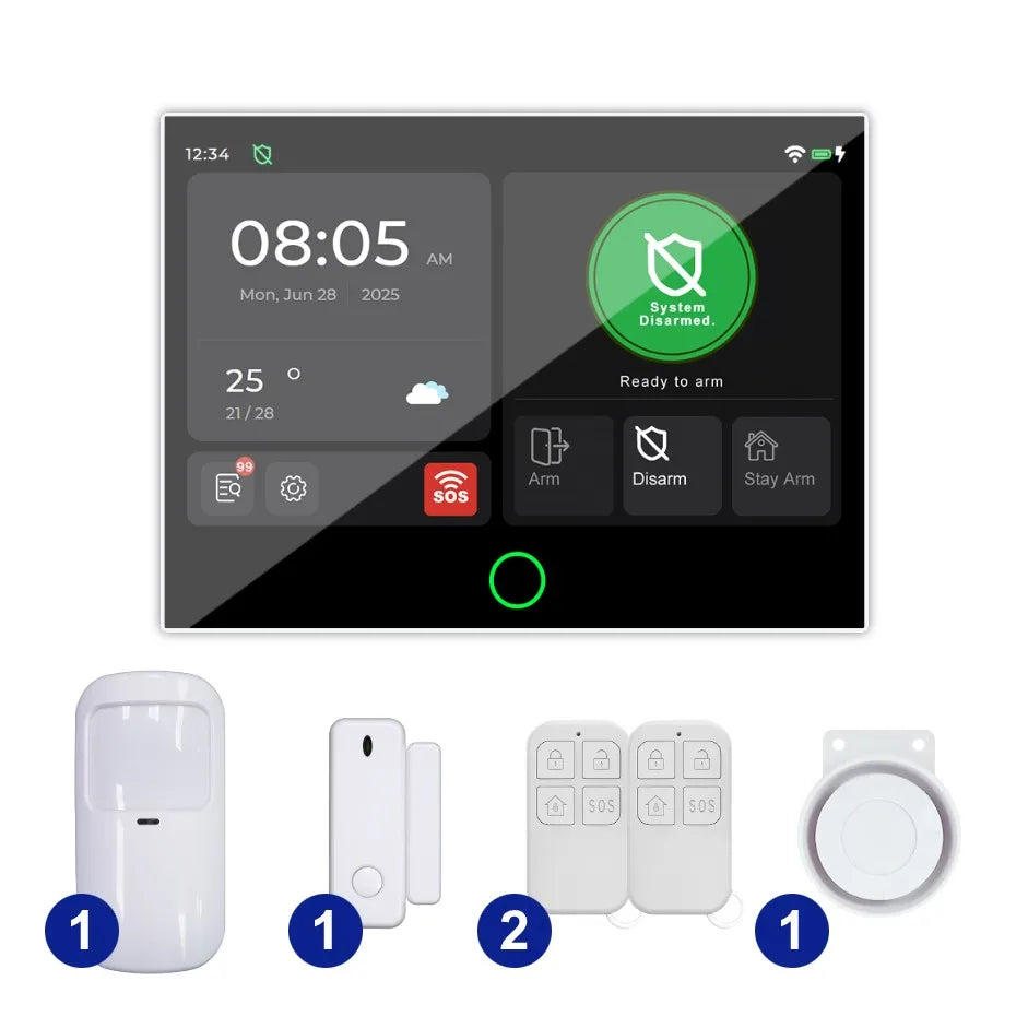 LISM G74 Smart Home Alarm System – 7" Touchscreen, Fingerprint Unlock, Tuya App, Voice Control (Alexa/Google), 100 Wireless Zones