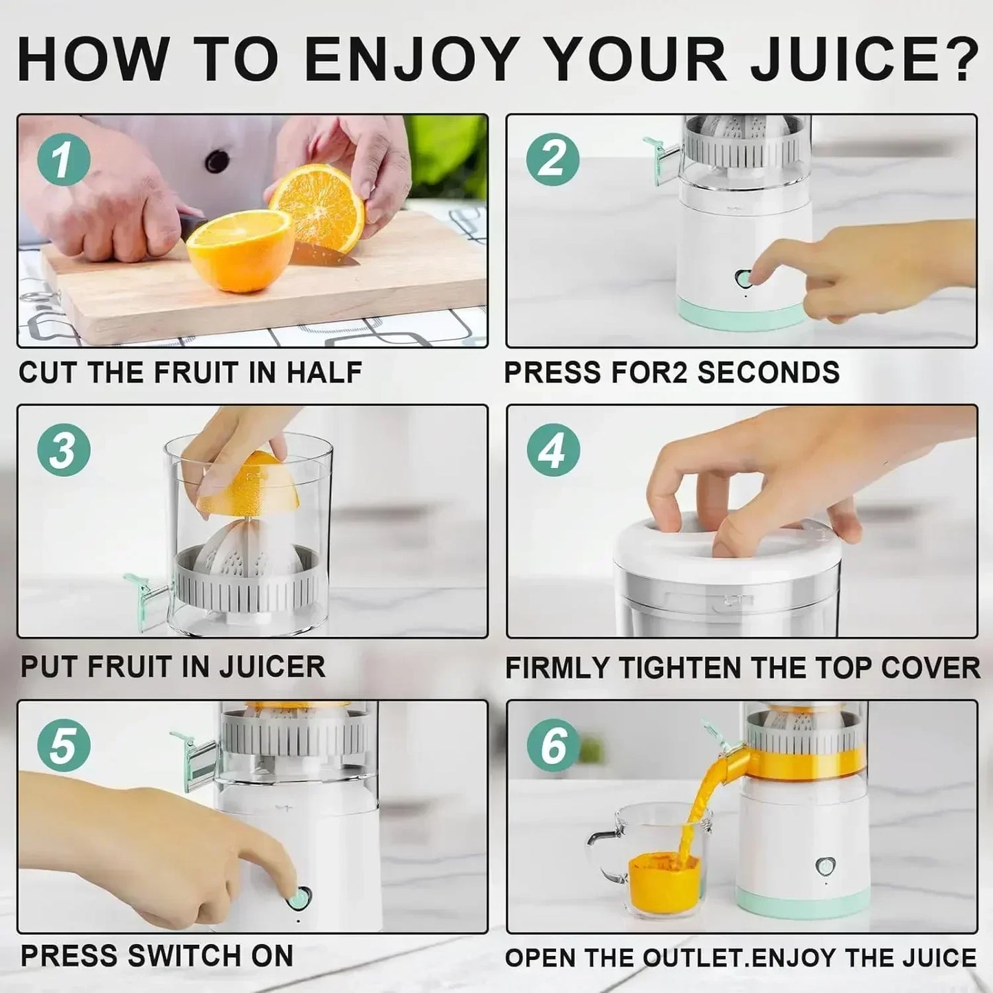 Portable Electric Citrus Juicer – USB Rechargeable, Compact Design for Fresh Orange & Lemon Juice Anytime