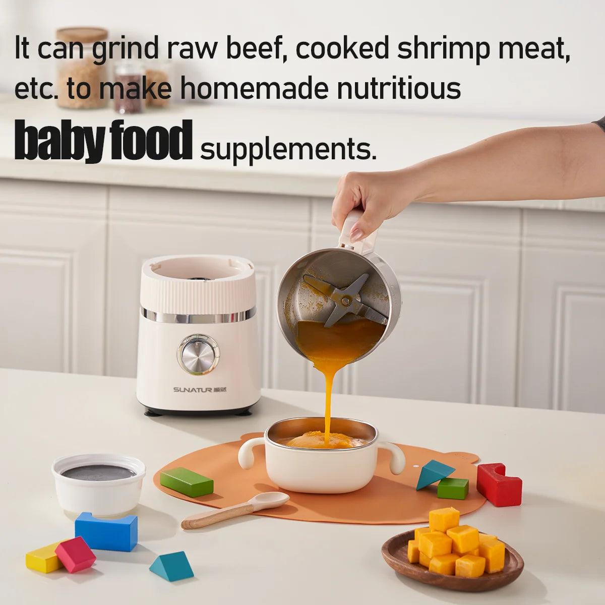 Sunatur 500W 2-in-1 Wet & Dry Food Grinder – 1L Capacity, Stainless Steel Blades, Adjustable Grind Settings