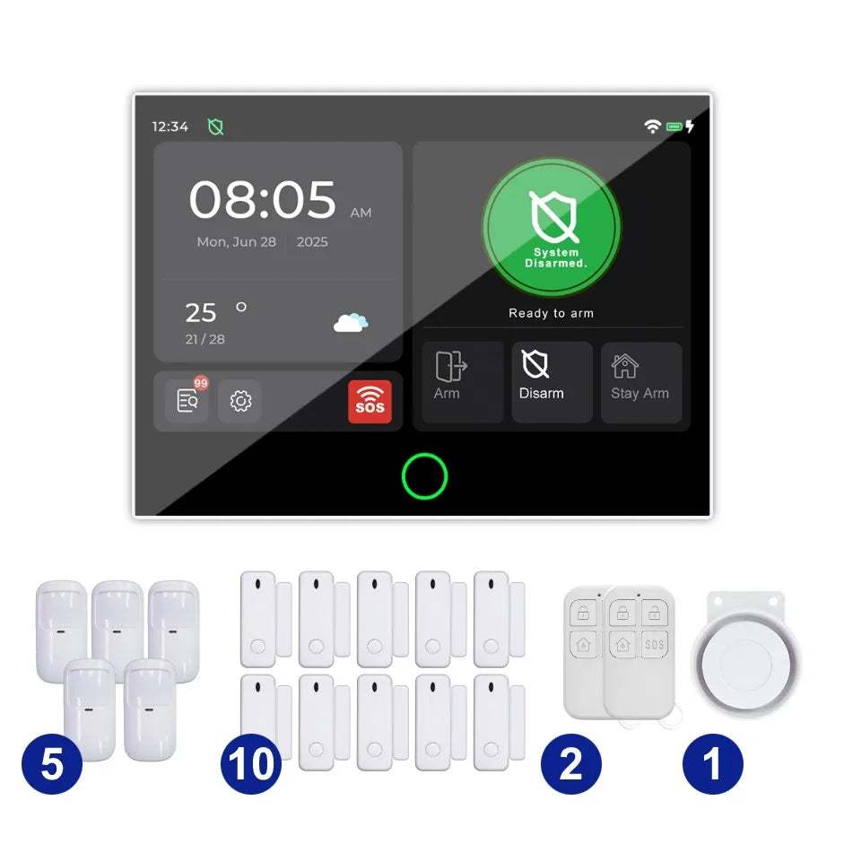 LISM G74 Smart Home Alarm System – 7" Touchscreen, Fingerprint Unlock, Tuya App, Voice Control (Alexa/Google), 100 Wireless Zones