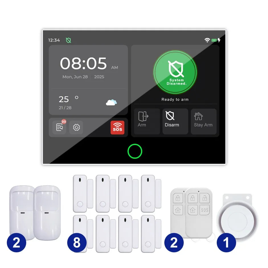 LISM G74 Smart Home Alarm System – 7" Touchscreen, Fingerprint Unlock, Tuya App, Voice Control (Alexa/Google), 100 Wireless Zones