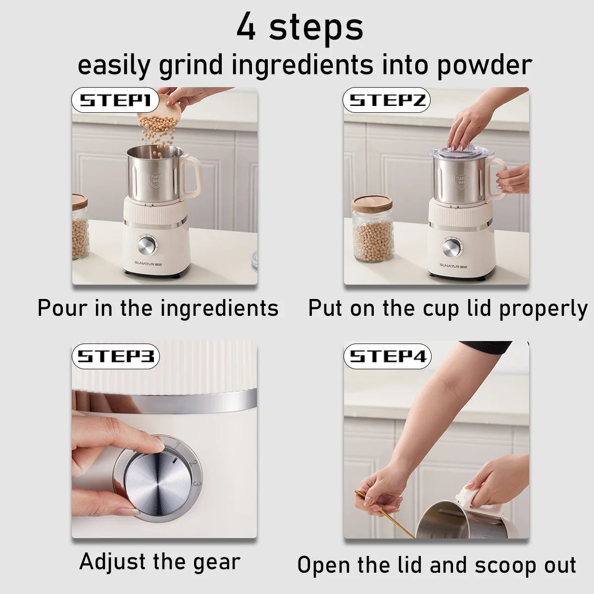 Sunatur 500W 2-in-1 Wet & Dry Food Grinder – 1L Capacity, Stainless Steel Blades, Adjustable Grind Settings