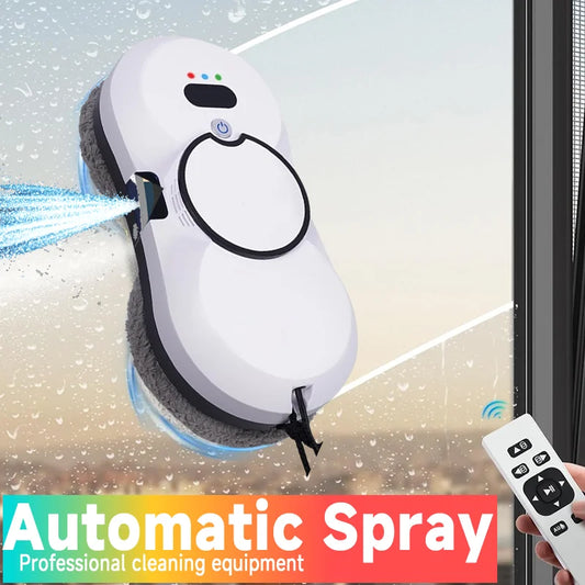 Smart Robot Window Cleaner – 5600Pa Suction, Water Spray, 360° Wiping, Remote Control, Safety Rope, Built-in UPS